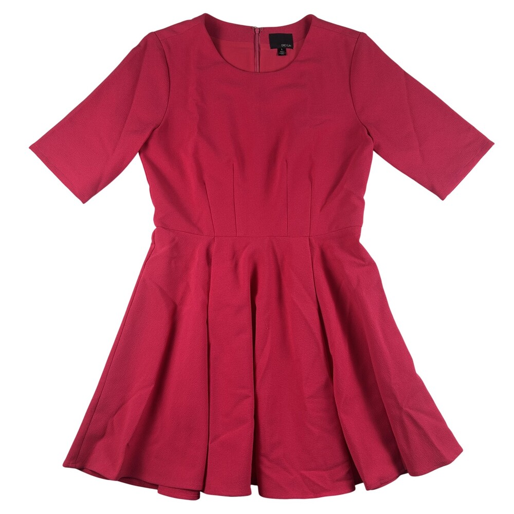 Greylin Dress Womens Large Pink Pleated Fit Flare Mini Scoop Neck Half Sleeve